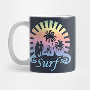 Surfer with Board in Silhouette Retro Design Mug